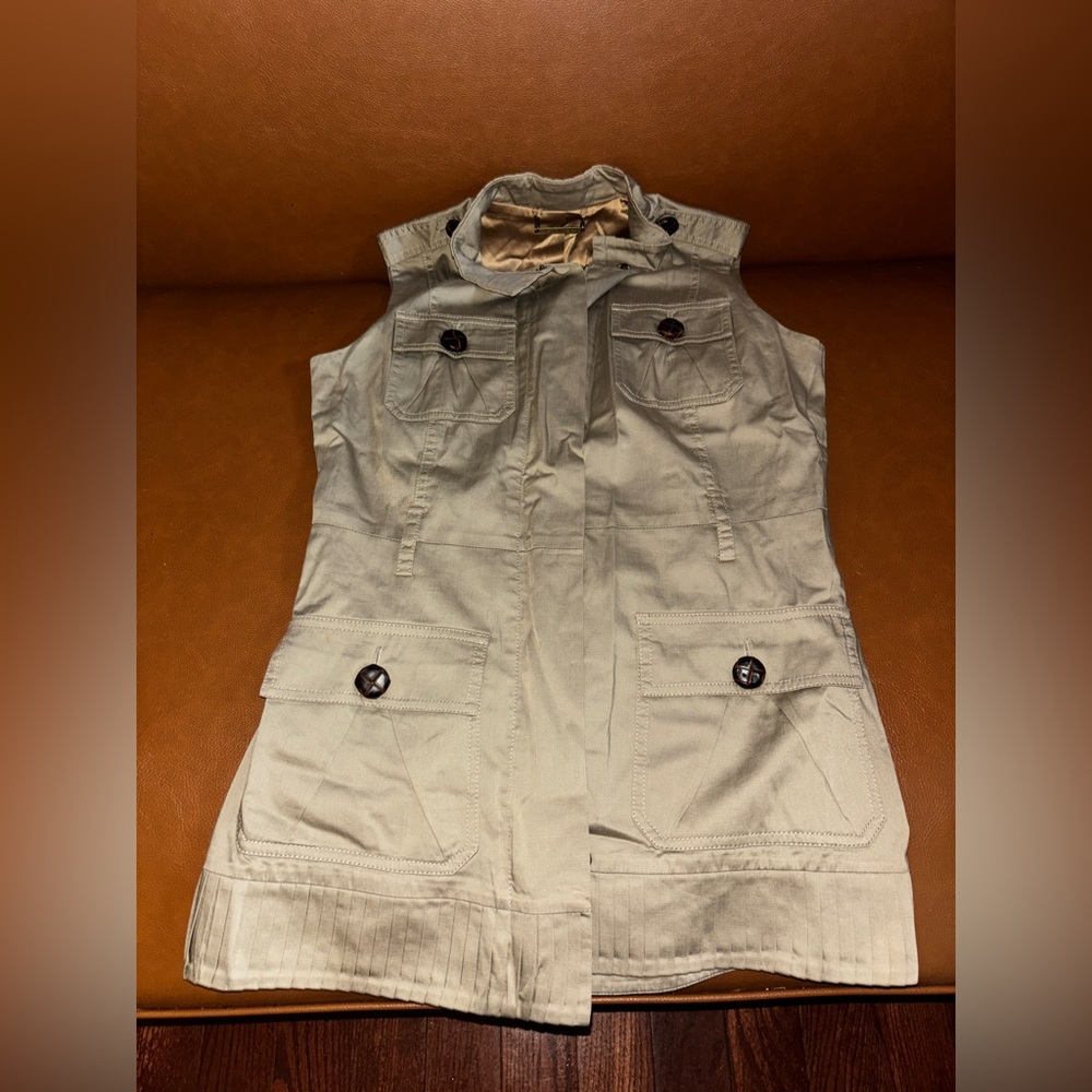 Diane Von Furstenberg Sleeveless Khaki Utility Vest with Button Details